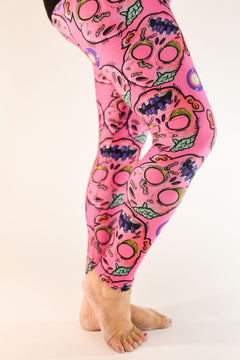 Gothic Love Pink Skull Yoga Leggings 