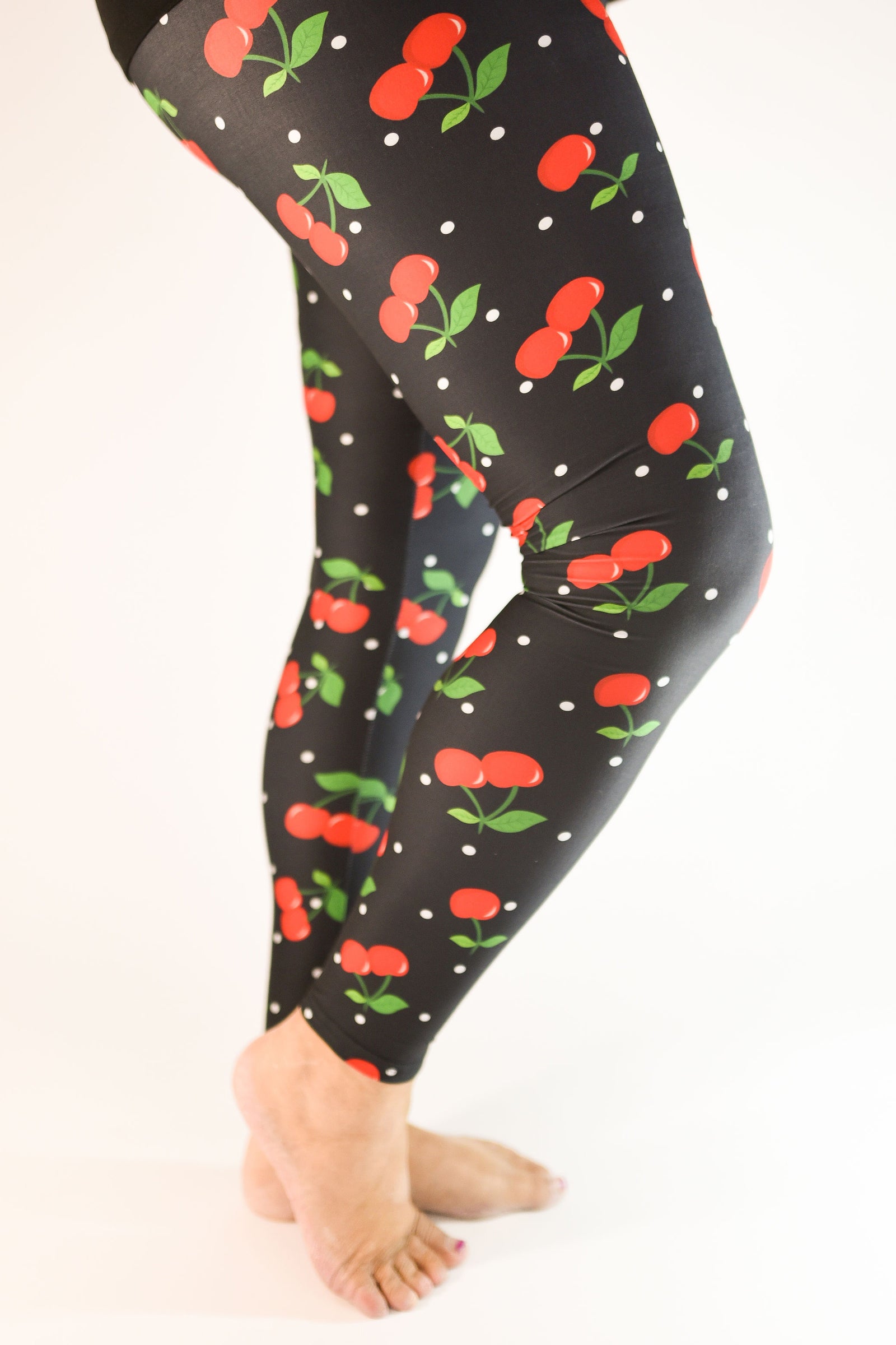 Classic Polka Dots with a twist, Cherry on Top Leggings with Yoga Waistbands for ultimate comfort | Fashion Freak LLC Exclusives