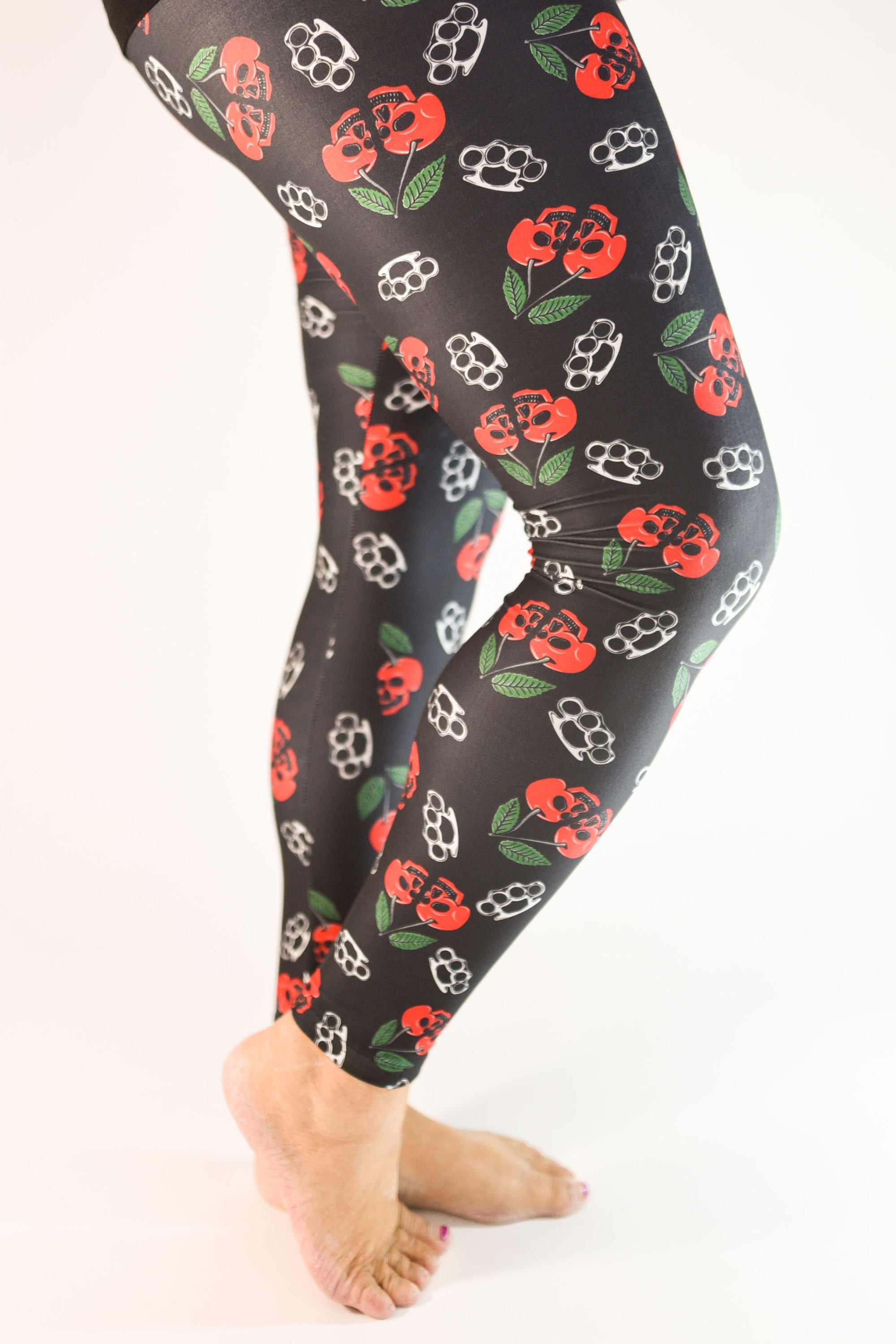 Skull Cherries & Brass Knuckles says it all! | Fashion Freak LLC | Yoga Waistband Leggings