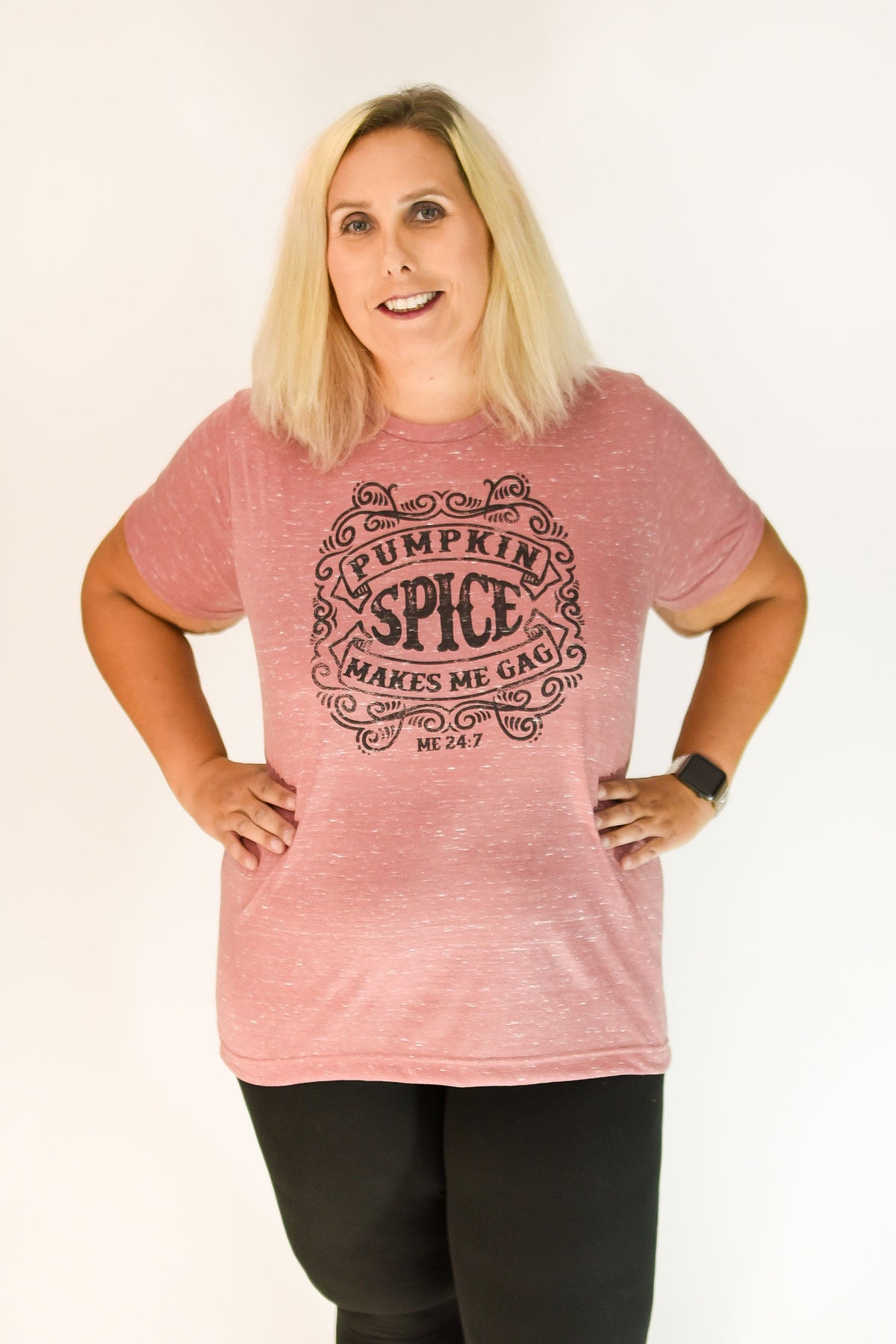 Pumpkin Spice Makes Me Gag Exclusive Graphic T by Fashion Freak LLC | Unisex Marble Mauve