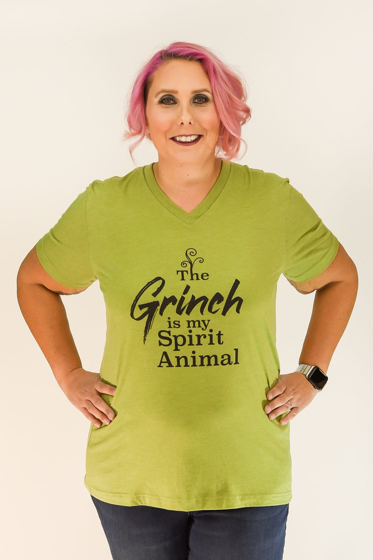 The Grinch is my Spirit Animal | Christmas Shirts | Grinch Green | V Neck Graphic Tee
