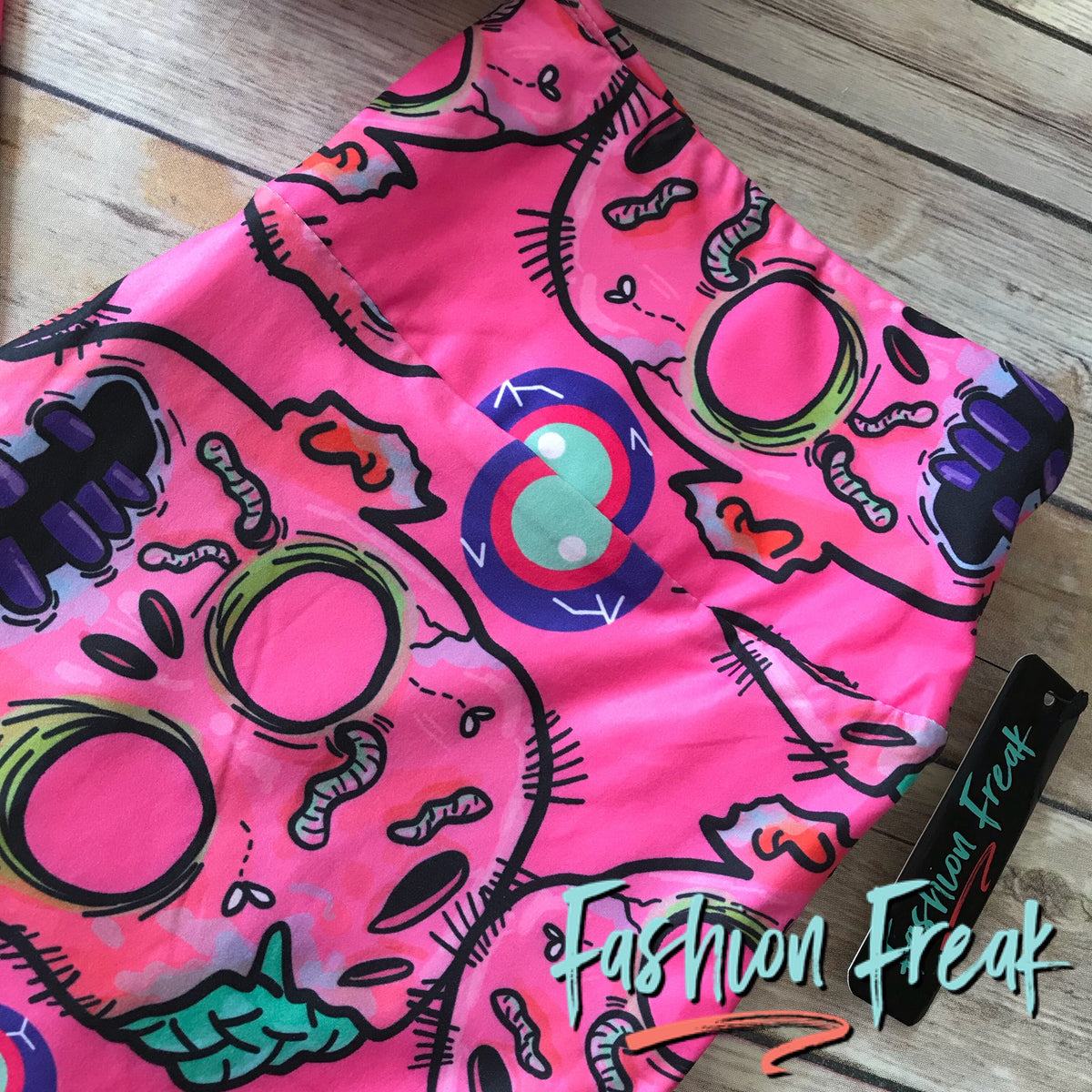 Bright AF Pink Zombie Exclusive Fashion Freak print leggings with Yoga Waistband for Ultimate comfort!