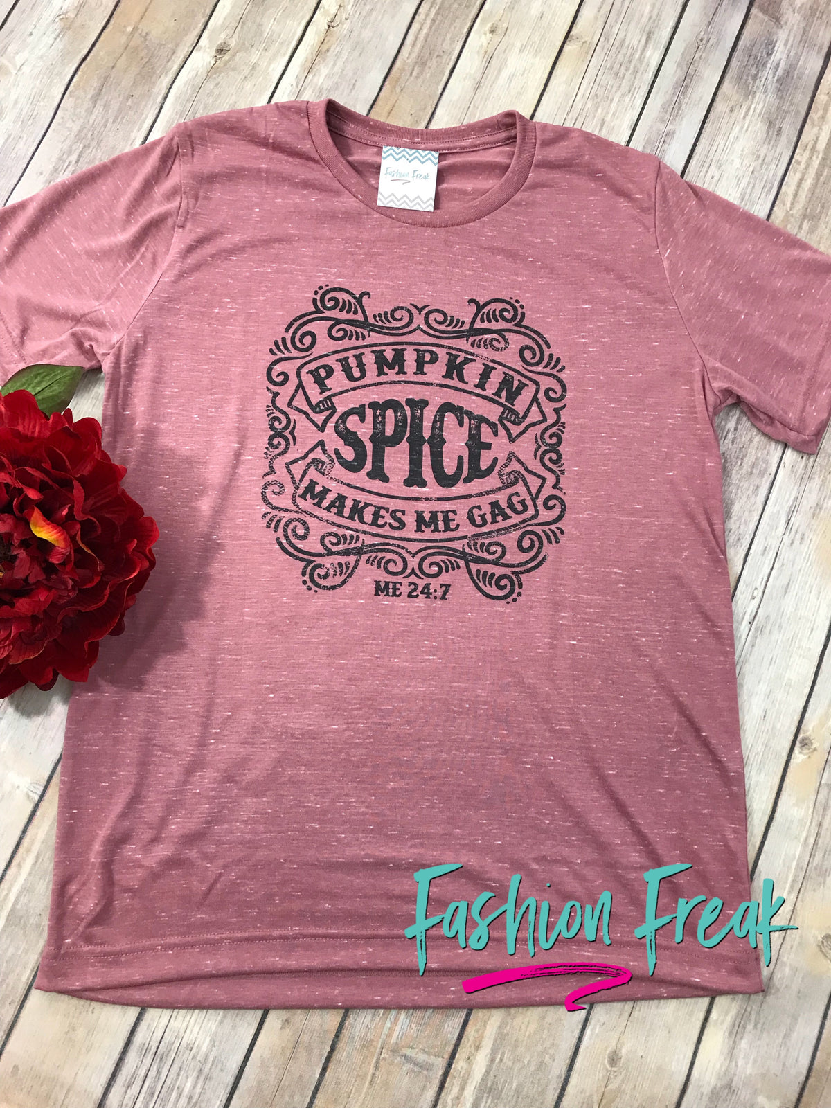 Pumpkin Spice Makes Me Gag Exclusive Graphic T by Fashion Freak LLC | Unisex Marble Mauve