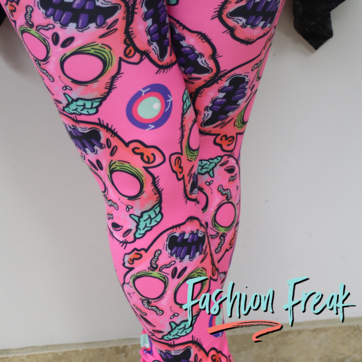 Bright AF Pink Zombie Exclusive Fashion Freak print leggings with Yoga Waistband for Ultimate comfort!
