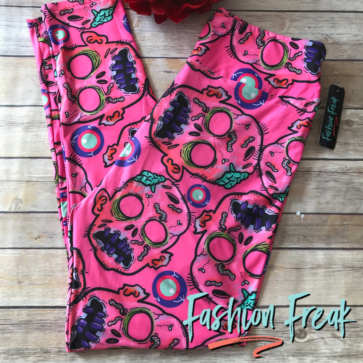 Bright AF Pink Zombie Exclusive Fashion Freak print leggings with Yoga Waistband for Ultimate comfort!