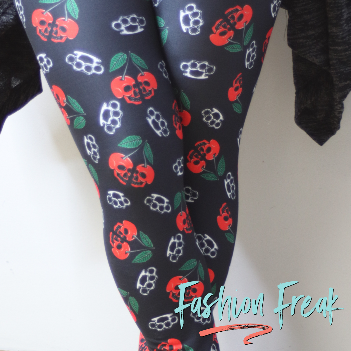 Skull Cherries &amp; Brass Knuckles says it all! | Fashion Freak LLC | Yoga Waistband Leggings
