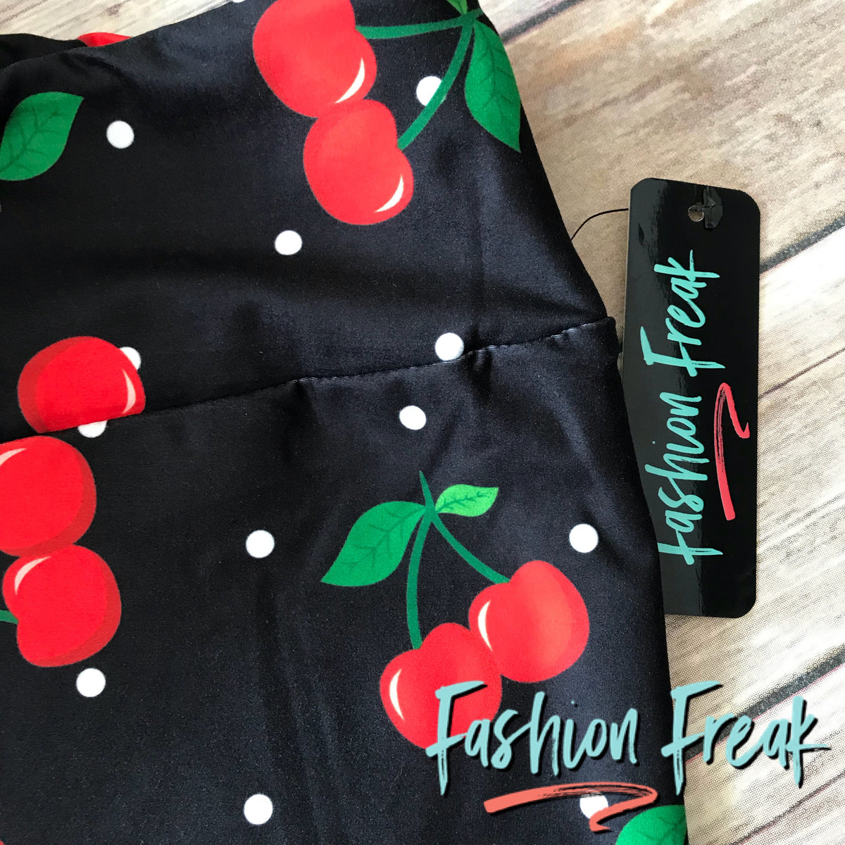 Classic Polka Dots with a twist, Cherry on Top Leggings with Yoga Waistbands for ultimate comfort | Fashion Freak LLC Exclusives