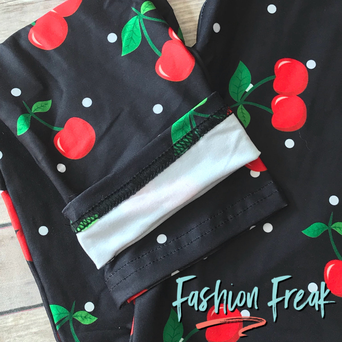 Classic Polka Dots with a twist, Cherry on Top Leggings with Yoga Waistbands for ultimate comfort | Fashion Freak LLC Exclusives