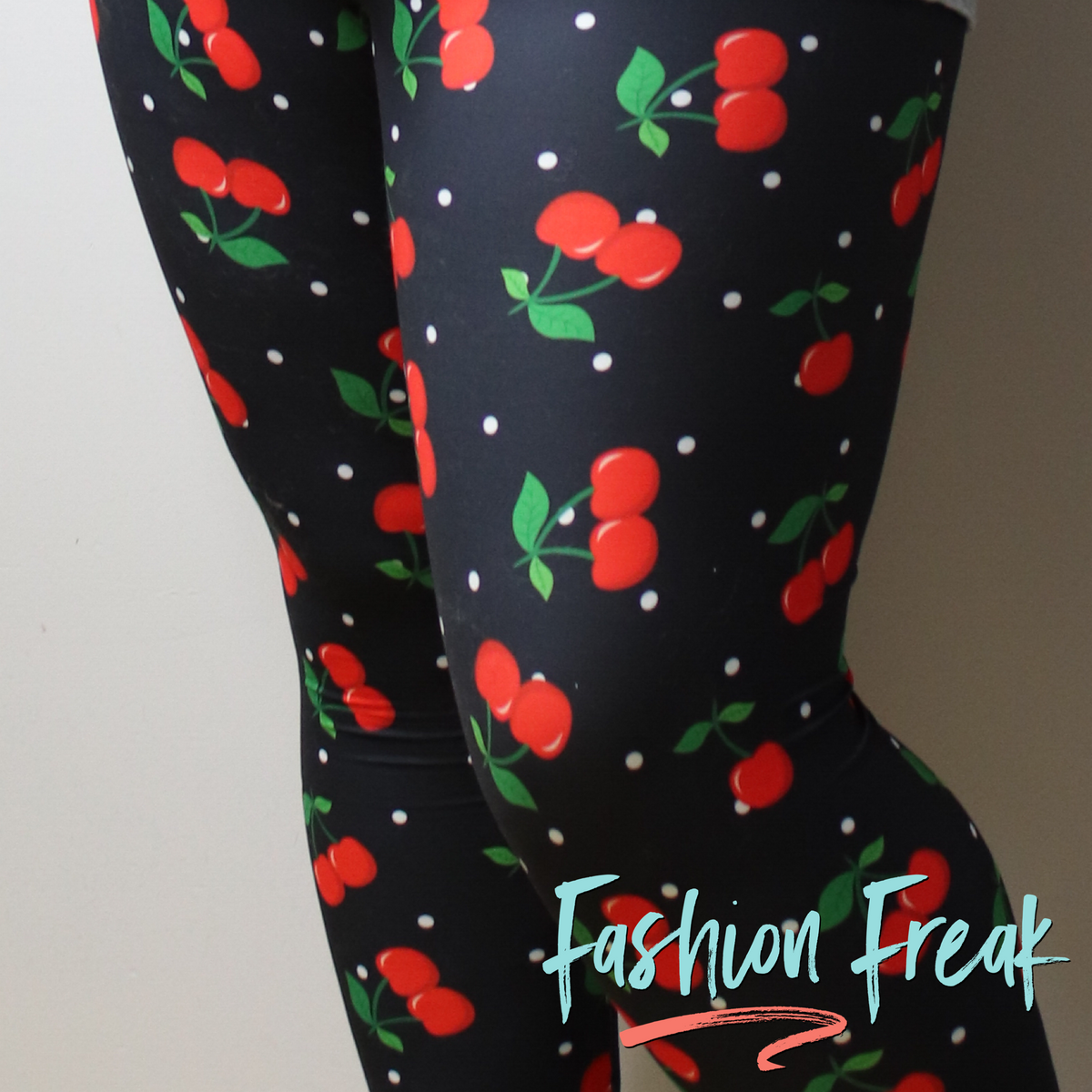 Classic Polka Dots with a twist, Cherry on Top Leggings with Yoga Waistbands for ultimate comfort | Fashion Freak LLC Exclusives
