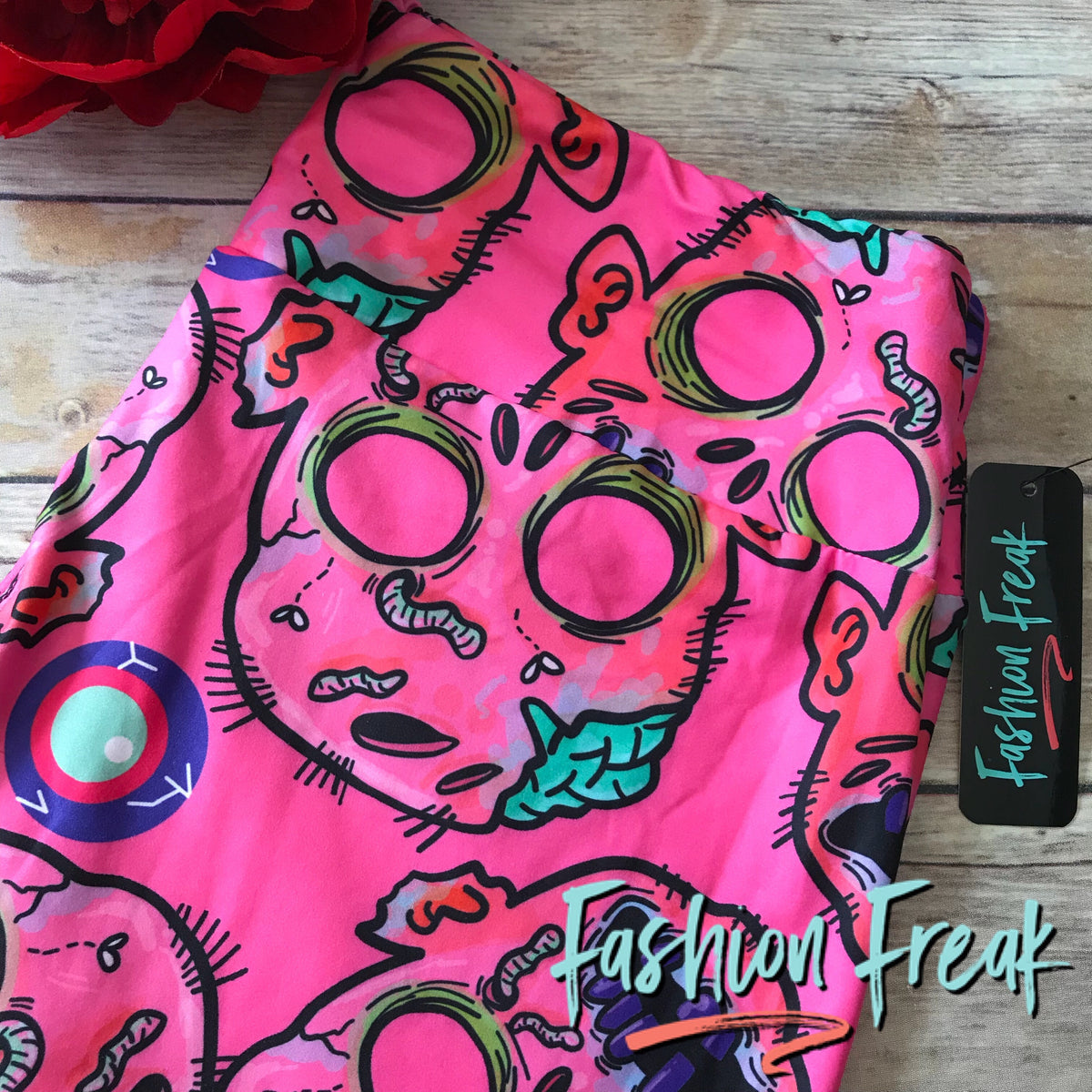 Bright AF Pink Zombie Exclusive Fashion Freak print leggings with Yoga Waistband for Ultimate comfort!