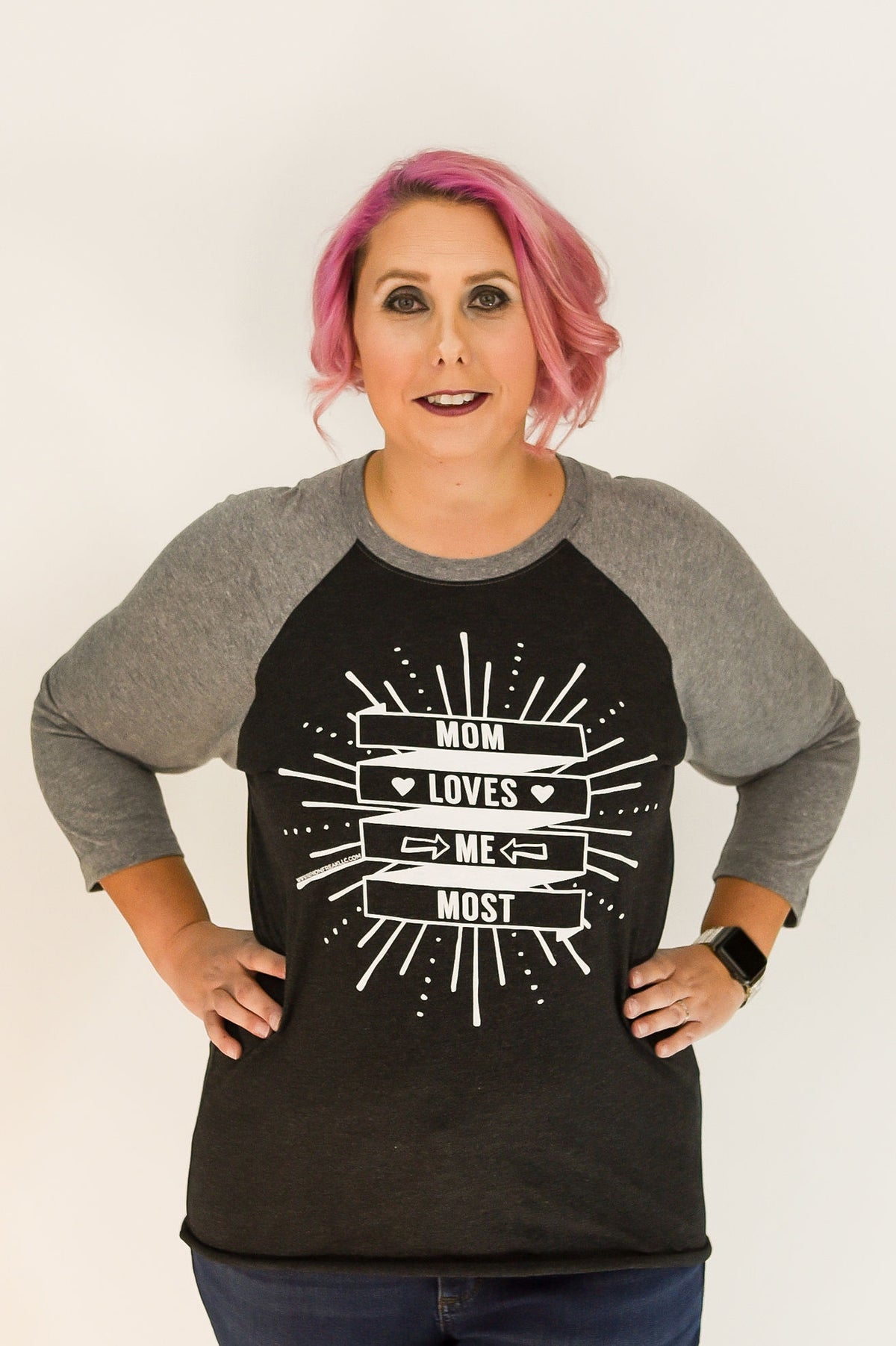 Mom Loves Me Most | Black &amp; Grey Raglan Baseball Tee | Fashion Freak LLC | Apple Valley, MN