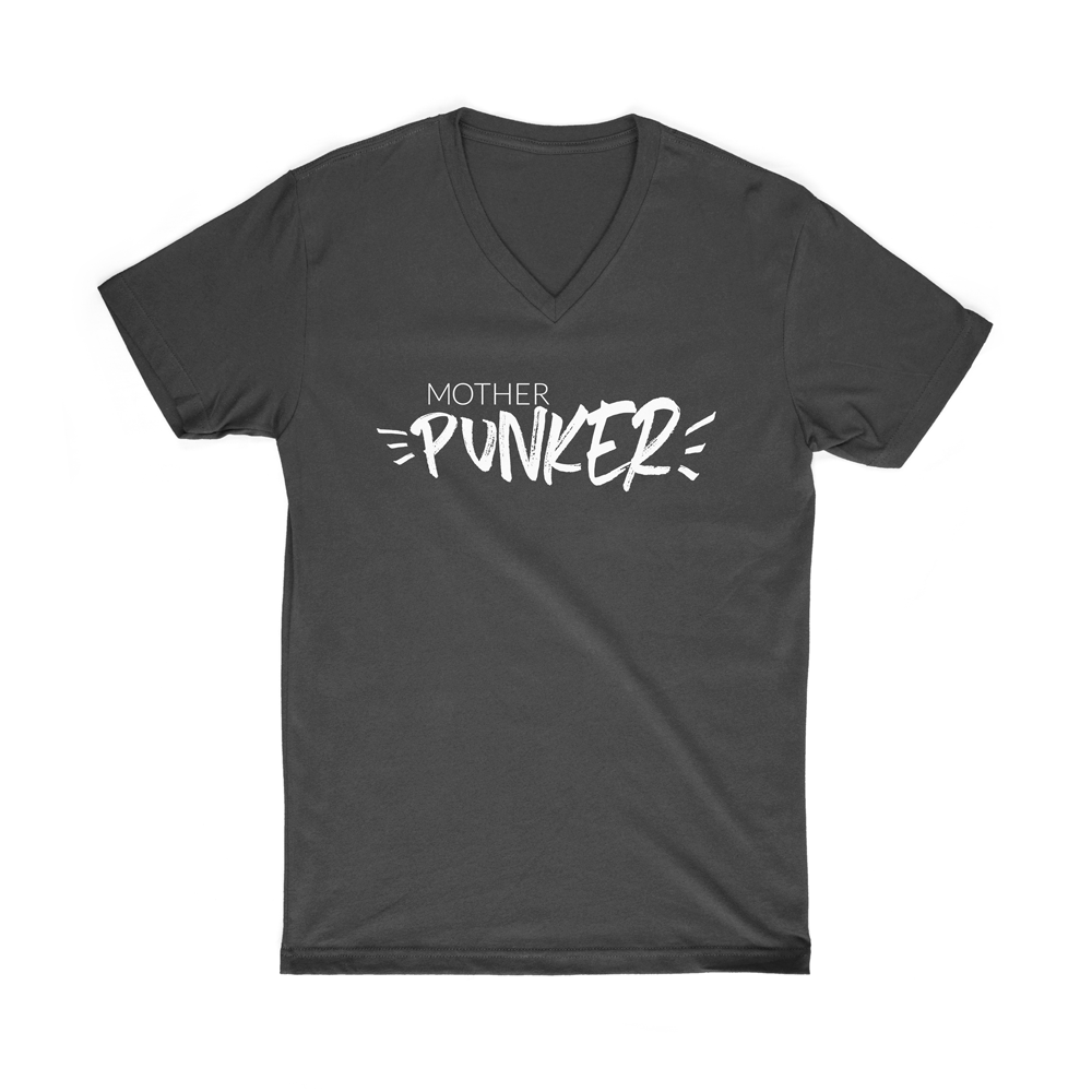 Mother Punker | Black Tee White Imprint | V Neck Graphic Tee