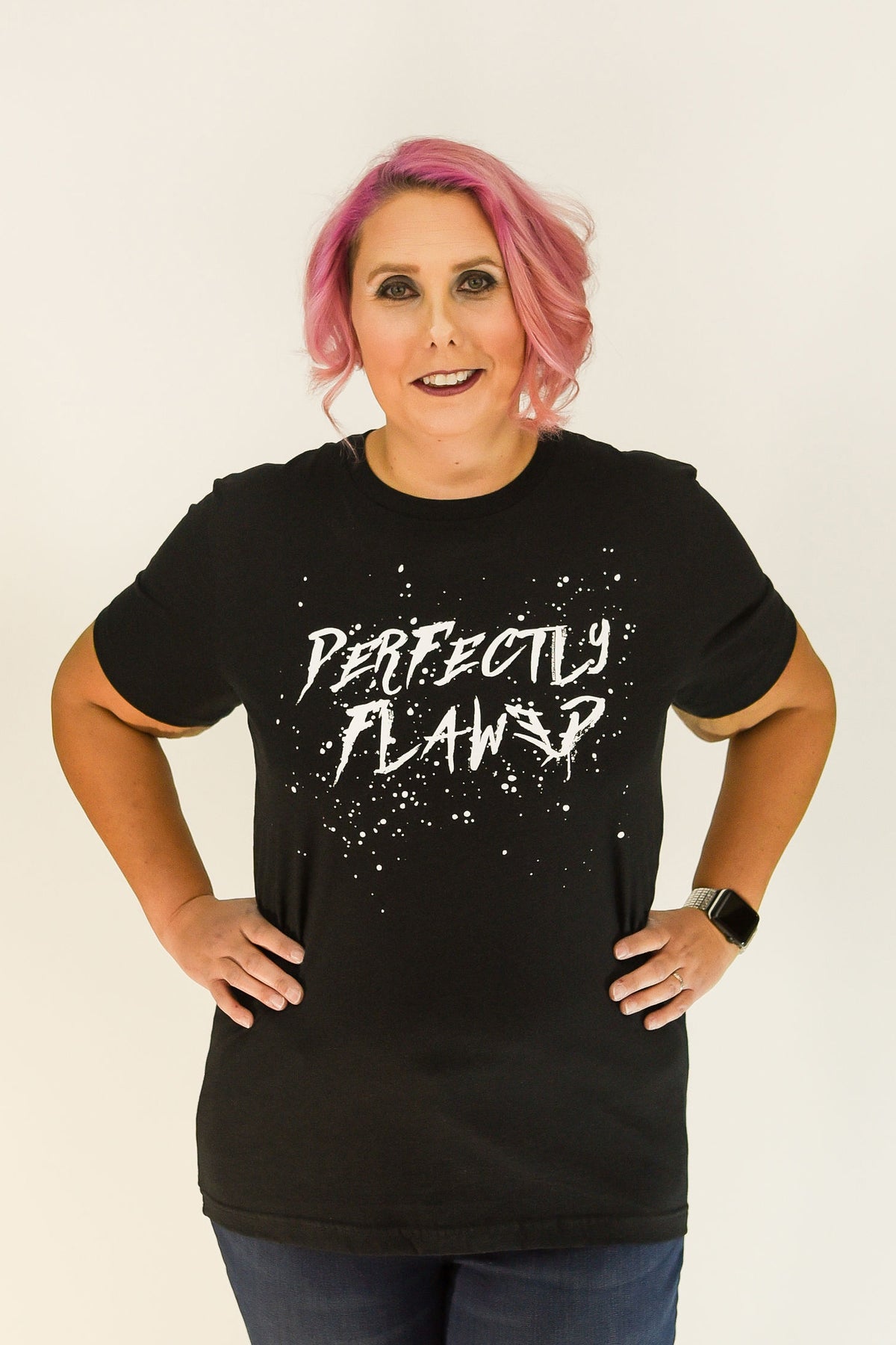 Perfectly Flawed | Vintage Black with Pink Imprint | Crew Neck Graphic Tee