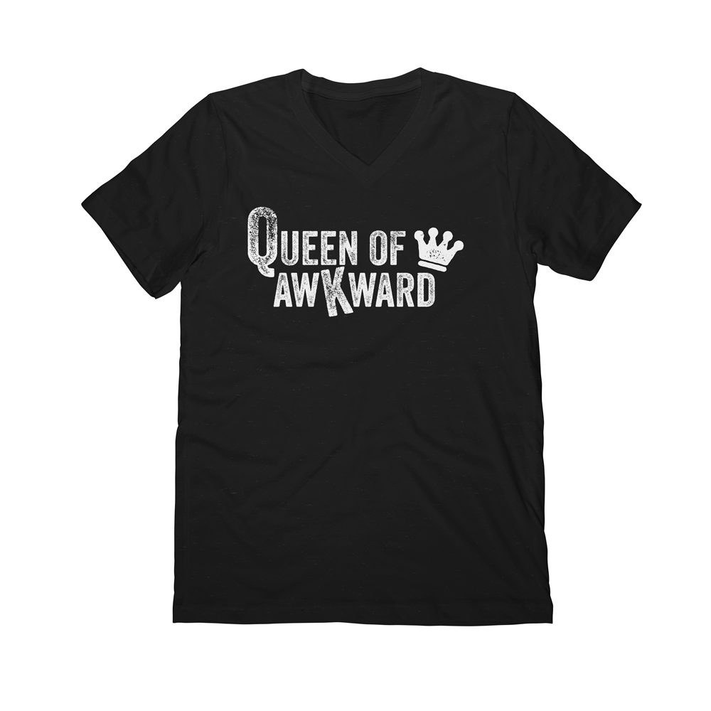 Queen of Awkward Graphic T-shirt | V Neck Vintage Black with White Print | Unisex | Fashion Freak | Apple Valley, MN
