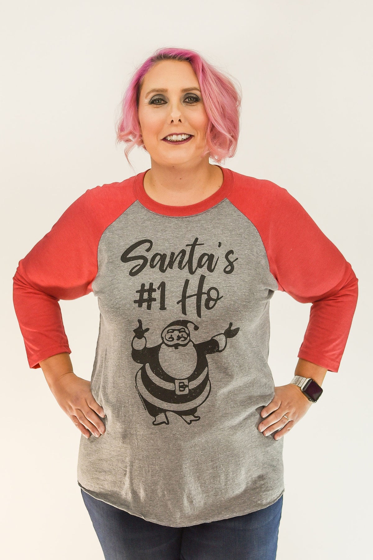 Santa&#39;s #1 Ho | Red &amp; Grey Raglan Baseball Tee | Fashion Freak LLC | Apple Valley, MN